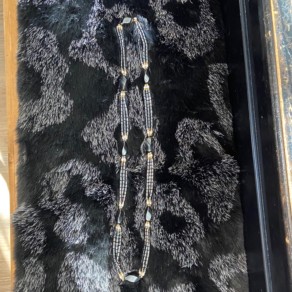 Hematite and Gold and Pearl Beaded Necklace
